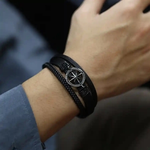 Kompas armband imt. leer
