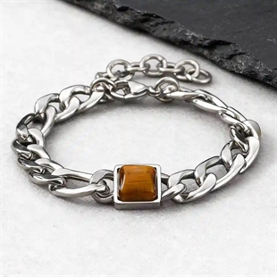 Herenarmband in roestvrij staal met vierkante Tiger Eye-steen en verstelbaar