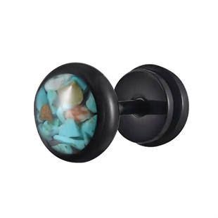 Oorstekers voor mannen in blackcoated staal met turquoise steen – getoond in het oor