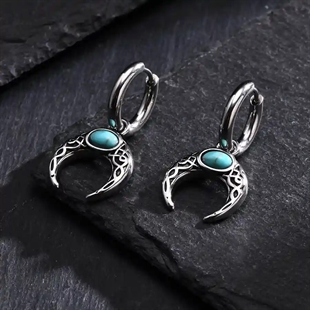 Herenoorbel in roestvrij staal met crescent-maan en turquoise steen