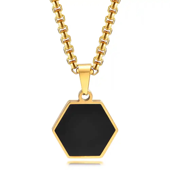 Herenketting Hexa Gold Black van roestvrij staal met zwarte zeshoekige vergulde hanger