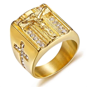 Jezus gouden mannen ring met steen