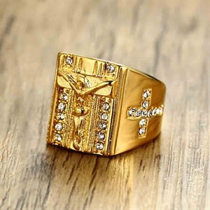 Jezus gouden mannen ring met steen