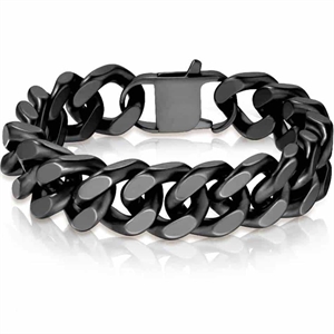 XL Mat zwart gecoat vierkant armband in roestvrij staal / 1,6 cm