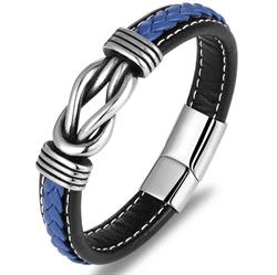 Blauwe strang lederen armband