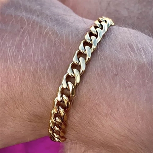 Vergulde schakelarmband in roestvrij staal 7mm breed