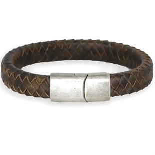 Oxy Major Bruin lederen armband met matte stalen gesp