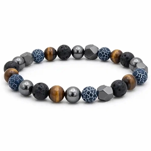 Blue Lapis Tiger Eye Herenarmband – 8 mm Natuursteen & Lava