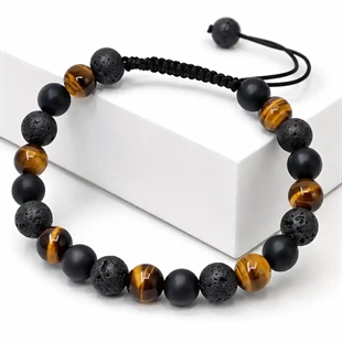Nero Vulcano–Herenarmband met Lava & Tijgeroog