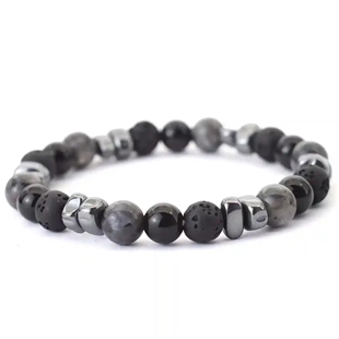 Herenarmband set met zwarte en grijze parels 