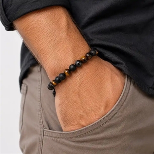 Nero Vulcano–Herenarmband met Lava & Tijgeroog