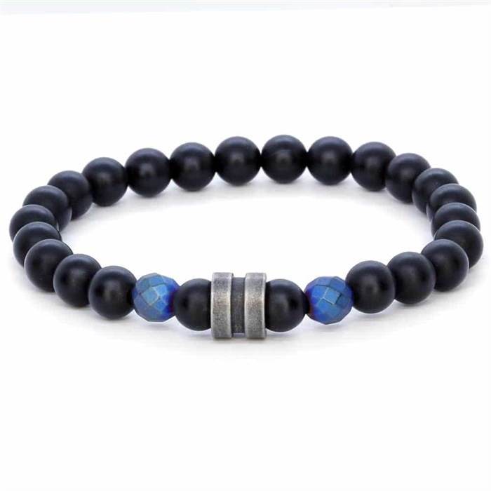 Blue face kralenarmband met oxy. staal