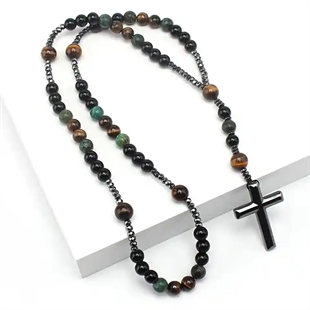 Chinio parelketting met zwart kruis