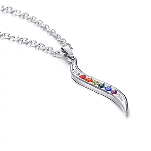 Pride Wave ketting in roestvrij staal met regenboogkleurige stenen – LGBT+ sieraad