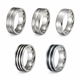 5-pack herenringen van roestvrij staal – 8 mm | Stijlvolle ringenset voor mannen
