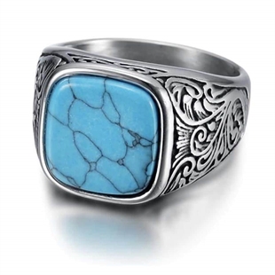 Turquoise Kubal design ring in roestvrij staal en steen.