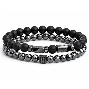 Noir Hematit Armbandenset – Zwart & Gunmetal