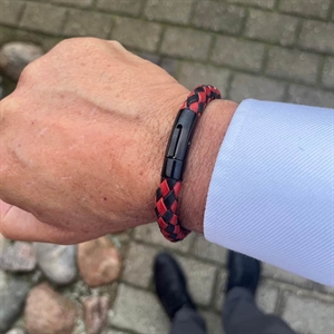 Rustiek lederen armband zwart/rood