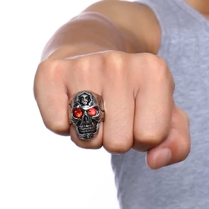 Rood oog schedel - Biker ring