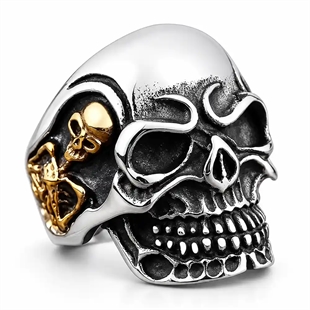 Doppio Teschio – Skull bikerring van roestvrij staal