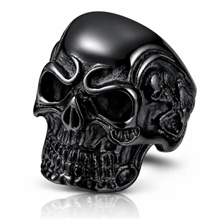 Obsidia Skull Ring – Zwarte herenring van staal