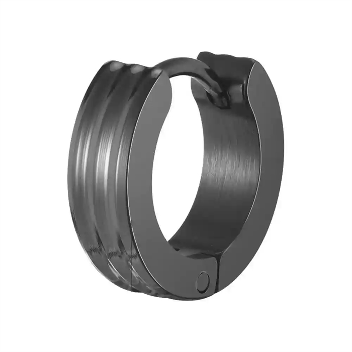 Herenoorbel in zwart IP-gecoat roestvrij staal met geribbeld design