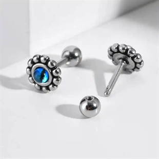 Oorstekers voor mannen in roestvrij staal met blauwe middensteen – Blue Nova Stud (per stuk verkocht).