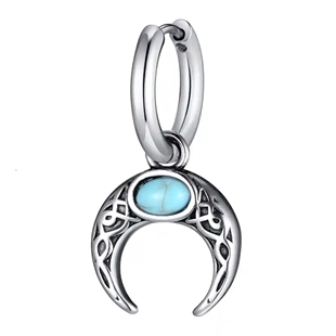 Herenoorbel in roestvrij staal met crescent-maan en turquoise steen