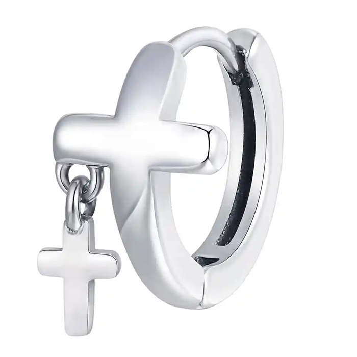 Herenoorbel in roestvrij staal met dubbel kruisdesign