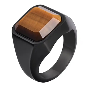 zwarte herenring met tiger eye steen