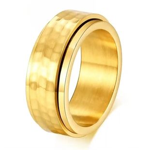 Vergulde spinning ring voor mannen in roestvrij staal met gehamerd oppervlak – 8 mm