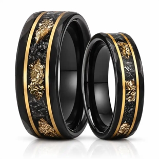 Aureon – zwarte tungstenring met goudkleurige inlay
